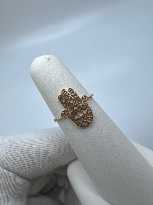 18k Yellow Gold Hamsa Chain Ring